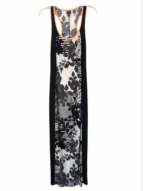 2B BEBE Floral Stripe Slimming Racerback Maxi Dress Black White Orange M
